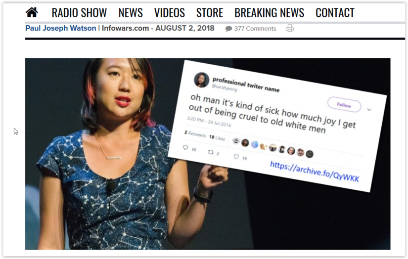 Sarah Jeong Exercises Her Non-White Privilege: She Bashes Whites and is ...